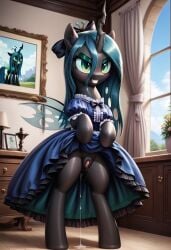 ai_generated changeling female female_only feral feral_only friendship_is_magic furry green_eyes grin hasbro horn long_hair my_little_pony queen_chrysalis_(mlp) smile solo standing