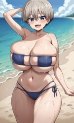 1girls ai_generated beach big_breasts big_thighs bikini blush breasts busty female female_only gigantic_breasts huge_breasts huge_thighs large_breasts large_thighs massive_breasts milkersenjoyer navel swimsuit thick_thighs thighs uzaki-chan_wa_asobitai! uzaki_hana voluptuous