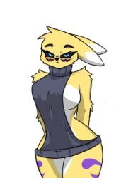 anthro bandai_namco big_breasts breasts clothing digimon digimon_(species) female meme meme_clothing pace-maker renamon small_waist solo sweater thick_thighs topwear virgin_killer_sweater wide_hips
