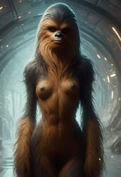 2024 ai_generated alien alien_girl breasts carnivalecloudmuncher female female_only front_view furry looking_at_viewer nipples self_upload skimpy solo solo_female standing star_wars tagme wookiee