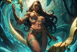 ai_generated big_breasts female human illaoi league_of_legends looking_at_viewer topless video_games wood_nynph yodayo