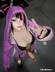 3d 3d_render abs barefoot black_hair bra clothed cybrokrimson feet fingernails fit futa_only futanari hair_cones juri_han street_fighter