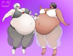 1boy 2girls bbw belly blindfold breasts breasts_bigger_than_head chubby clothing dark-skinned_female dark_skin fat fat_belly fat_woman female giantess hairband huge_belly huge_breasts hyper hyper_breasts light-skinned_female light-skinned_male male nier nier:_automata otakutacoag overweight overweight_female short_hair size_difference thick_thighs white_hair yorha_2b yorha_2p yorha_9s