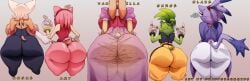 5girls amy_rose ass ass_comparison ass_focus bbw big_ass blaze_the_cat bubble_butt cellulite edit gigantic_ass huge_ass in_a_row multiple_girls prayforcummies rouge_the_bat skirt sonic_(series) surge_the_tenrec text third-party_edit thong vanilla_the_rabbit wide_hips