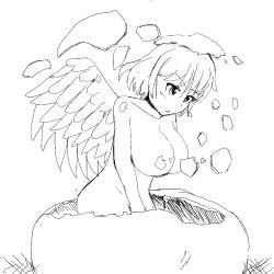 big_breasts black_and_white egg hatching kishin_sagume monochrome nude nude_female sagume_kishin touhou