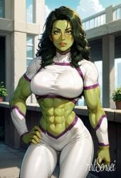 1girls abs ai_generated ass big_ass big_breasts breasts female female_only green_hair green_skin hulk_(series) jennifer_walters large_breasts marvel marvel_comics muscles muscular muscular_arms muscular_female she-hulk solo solo_female thick_thighs