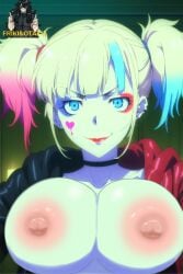 big_areola big_breasts dc_comics edit female female_only friki8otaku harley_quinn isekai suicide_squad suicide_squad_isekai