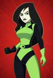 ai_generated big_breasts black_hair civitai green_eyes green_outfit kim_possible large_breasts shego