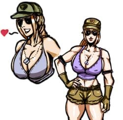 armlet athletic athletic_female bare_midriff big_breasts blonde_hair breasts busty cleavage crop_top dog_tags erect_nipples female female_focus female_only hat hourglass_figure large_breasts long_hair military military_hat mortal_kombat nipple_bulge ponytail short_shorts solidusgrilo sonya_blade tagme wide_hips