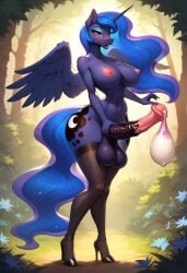 ai_generated anthro cum ejaculation furry futanari high_heels horsecock horsecock_futanari huge_breasts masturbation my_little_pony nipples penis princess_luna_(mlp) theman111 thighhighs used_condom wings