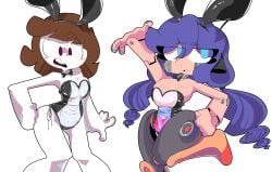 1girl 1girls 2020s bathing_suit big_eyes blue_eyes blue_hair brown_hair bunny_ears bunny_ears_hair_ornament bunny_ears_headband candy_girl cute cute_face eyebrows eyebrows_visible_through_hair female female_only gummy_creature hand_in_air hand_on_hip hand_up happylikeawall happylikeawall_(artist) irritated joints living_candy macey_(happylikeawall) mad metal monochromatic_skin oc original_character pale-skinned_female pale_skin pale_skinned purple_eyes rabbit_ear_hairband rabbit_ears rivets robot_girl self_insert toony torsowear twintails white_skin white_skin_(monochrome) youtube youtube_avatar youtuber youtuber_girl