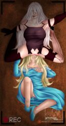 2girls blonde_hair blue_eyes breasts crossover cunnilingus curvy female female_only kneeling lips long_hair looking_at_viewer lunakiri lying mario_(series) medium_breasts multiple_girls nier nier:_automata nintendo on_back princess_rosalina pussy pussy_juice sideboob super_mario_galaxy tagme white_hair yorha_a2