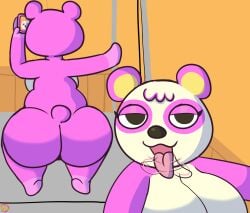animal_crossing anthro ass bear bedroom_eyes big_breasts big_butt breasts camera camera_view crouching female first_person_view gesture horny_female huge_butt inviting klutzatdusk large_female looking_at_viewer mammal narrowed_eyes nintendo nude pinky_(animal_crossing) seductive selfie slightly_chubby slightly_chubby_female slut slutty_face solo suggestive suggestive_gesture tongue tongue_out wide_hips