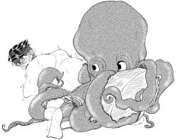 1boy cephalopod closed_eyes diamond_is_unbreakable jojo&#039;s_bizarre_adventure male male_only male_penetrated nude_male octopodiform octopus open_mouth rohan_kishibe tentacle tentacle_on_male tentacle_penetration tentacles_around_legs