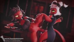 2demons 3d ahegao animated big_eyes black_hair clothed clothing demon demon_boy demon_girl demon_horns demon_tail demons female helluva_boss husband_and_wife male male/female married_couple millie_(helluva_boss) moaning moaning_in_pleasure moxxie_(helluva_boss) penetration penis pussy red_body red_skin screwingwithsfm sed2116 stomach_bulge sweetspicynerdz tagme vaginal_penetration video white_hair yellow_eyes