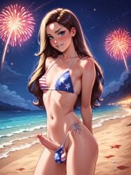 1futa 4th_of_july ai_generated american_flag_bikini ball_bulge balls balls_in_panties balls_under_clothes beach dickgirl embarrassed erect_nipples erect_penis erection flat_chest futa_only futanari intersex looking_at_viewer makychan mostly_clothed nipple_bulge outdoors outside panties panty_bulge partially_clothed patriotic_clothing penis penis_out precum precum_drip