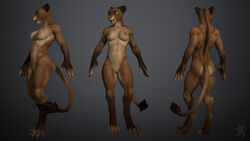 3d anthro athletic breasts brown_eyes claws digitigrade feline female fur furry lion mammal thirteeenth