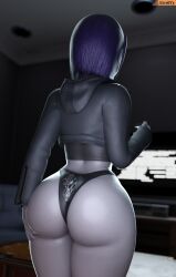 3d anti_tattoo big_ass clothed fan_edit fat_ass female female_only high_resolution highres raven_(dc) rear_focus rear_view safe smitty34 solo textless