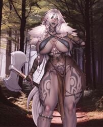 amazoness amazoness_queen blonde_female blonde_hair blonde_hair_female breasts breasts breasts breasts dnd gray_hair kolgaart mge monster_girl monster_girl_encyclopedia naked naked_female nipples no_bra nude nude_female original original_artwork original_character original_characters silver_hair tattoo tattoo_on_belly tattoo_on_butt tattoo_on_chest tattoos white_hair yellow_eyes