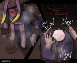 drunk limbus_company project_moon ryoshu_(limbus_company) spanking stuck_in_wall tagme