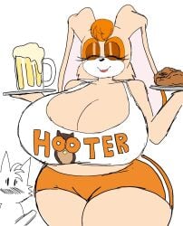 curvy_female erect_penis hooters_uniform huge_breasts looking_at_viewer milf momiji_(artist) sonic_(series) sonic_the_hedgehog_(series) thick_thighs vanilla_the_rabbit