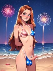 1futa 4th_of_july ai_generated american_flag_bikini balls balls_in_panties balls_under_clothes beach biting_lip breasts dickgirl embarrassed erect_penis erection futa_only futanari intersex looking_at_viewer makychan mostly_clothed outdoors outside partially_clothed patriotic_clothing penis penis_out precum