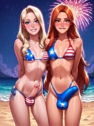 1futa 2futas 4th_of_july ai_generated american_flag_bikini balls balls_in_panties balls_under_clothes beach breasts bulge dickgirl embarrassed erect_penis erection erection_under_clothes futa_only futanari intersex looking_at_viewer makychan mostly_clothed outdoors outside partially_clothed patriotic_clothing penis penis_bulge penis_in_panties penis_out penis_under_clothes