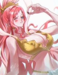 1girls bare_arms bare_shoulders big_breasts black_eyes blush bra clothed clothing color female female_focus female_only hi_res inner_sideboob large_breasts light-skinned_female light_skin long_hair mermaid pink_hair shirahoshi siokosho_kinoko solo solo_female tagme thick_thighs