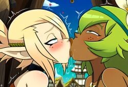 2girls ai_generated amalia ankama both_blushing cleophee female female_only kissing making_out multiple_girls powerhouserift princess_amalia_sheran_sharm saliva sloppy_kiss wakfu wet_kiss yuri