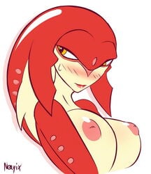 1girls areola blush breasts breath_of_the_wild busty cleavage lipstick mipha nipples princess_mipha tagme the_legend_of_zelda voluptuous zora