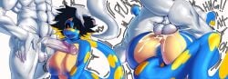 abs anthro anus ass balls balls_deep big_breasts big_butt big_penis black_hair blue_anus blue_body blue_nipples blue_scales bodily_fluids breasts cum cum_in_pussy cum_inside cumshot duo ejaculation female female_penetrated from_front_position genital_fluids genitals glans greatalmightyjj hair heart_symbol hi_res humanoid_genitalia humanoid_penis lizard male male/female male_penetrating male_penetrating_female mating_press muscular muscular_anthro muscular_male nipples non-mammal_breasts penetration penile penile_penetration penis penis_in_pussy reptile scales scalie sex tail vaginal_penetration