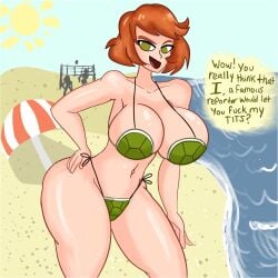 april_o'neil beach bikini green_bikini large_breasts projectile_vomit tagme teenage_mutant_ninja_turtles vomit vomiting vomitklok