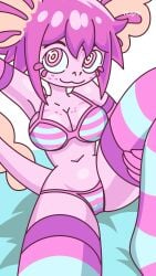 1girls 2d 2d_(artwork) amphibian axolotl big_breasts bra furry high_resolution panties pink_body seductive selfie solo_female tagme vitzypie