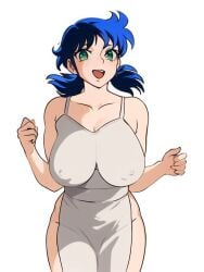 1girls big_breasts blue_hair breasts breasts breasts_visible_through_clothing busty busty_female eolia_34 female female_focus female_only green_eyes happy happy_face light-skinned_female light_skin looking_at_viewer miho_(saint_seiya) nipples_visible_through_clothing open_mouth saint_seiya shounen_jump smile solo_female solo_focus visible_breasts