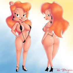 anthro female furry high_heels julie_bruin redbenjamin sling_bikini solo tiny_toon_adventures