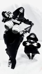 2girls bionicle black_dress black_hoodie dawnofnssd dinner_(dawnofnssd) domna_echelle_(dawnofnssd) edited grim_reaper large_breasts lego lego_(artwork) lego_(object) size_difference