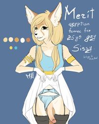 anthro canine clothed clothing crossdressing erection fennec fox genital_piercing girly humanoid_penis looking_at_viewer male mammal mishabahl model_sheet panties penis penis_piercing piercing prince_albert_piercing smile solo standing underwear