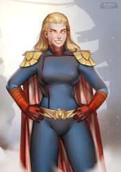 big_ass big_breasts blonde_female blonde_hair blonde_hair_female blue_eyes breasts gender_transformation genderswap_(mtf) homelander loginovls looking_at_viewer milf mommy_homelander nightmare_waifu rule_63 the_boys thick thick_ass thick_hips thick_lips thick_thighs yandere