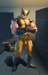 abs bara biceps big_bulge bulge clothing ilovefsushi logan_(x-men) love_sushi male male_only marvel marvel_comics muscular_male pecs penis_outline tight_clothing wolverine_(x-men) x-men