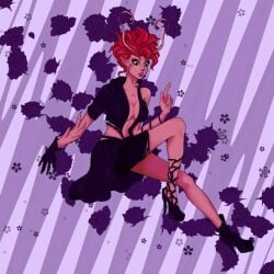 black_legwear boots cleavage clothed dark_willow dota_2 fairy pink_skin