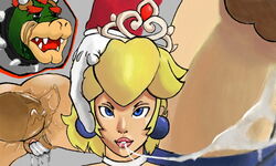 anal bimbo bowser cucked_by_human cuckold cucumber cum elbow_gloves finger gloves koopa mario mario_(series) nintendo princess_peach rubellite super_mario_odyssey tears