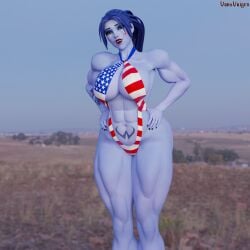 1girls 3d 4th_of_july abs amelie_lacroix american_flag_bikini ass big_ass big_breasts bikini blizzard_entertainment breasts female female_only fit fit_female looking_at_viewer muscular muscular_female overwatch overwatch_2 purple_skin skimpy_bikini skimpy_swimsuit skimpy_swimwear sling_bikini slingshot_swimsuit solo swimsuit tattoo thick_thighs thong vonsvaigen wide_hips widowmaker yellow_eyes