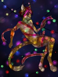 anthro canine christmas_lights erection fox looking_at_viewer male male_only mammal mishabahl nude penis_bow penis_ribbon ribbons smile solo