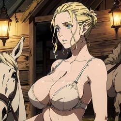 ai_generated arms arnheid big_breasts blonde_hair blue_eyes bra breasts fit_female light-skinned_female pale_skin pale_skinned_female perfect_body promptcheck shoulders viking_female vinland_saga