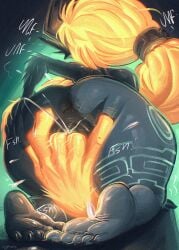 1female 1girls 2d 2d_(artwork) anus ass back_view big_ass big_butt body_markings cjfurs feet_up female female_only finger_fuck fingering_self glowing glowing_hair hair_hand hand_on_own_ass imp imp_midna long_hair markings masturbation midna nintendo on_knees onomatopoeia orange_hair ponytail shortstack solo solo_female the_legend_of_zelda thick_thighs thighs tied_hair twilight_princess vaginal_fluids vaginal_masturbation