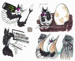 2024 3_fingers 3_toes 4_ears 5_fingers absurd_res anthro artist_name avali avian between_breasts beverage big_breasts big_egg big_pupils big_tail bikini bikini_top bird black_body black_claws black_feathers black_fur black_hair black_sclera blush blush_lines blushing_profusely breast_squish breasts can chat chat_box cheetah chest_tuft claws clothed clothing container covering covering_face demetra_(yebjiwara) dialogue digitigrade dilated_pupils drinking duo egg electronics ellipsis embarrassed energy_drink english_text extreme_size_difference faceless_character faceless_female feathered_wings feathers feet felid feline female fingers fluffy front_view full-length_portrait fur furniture fyr_(fenrir784) guide_lines hair half-length_portrait hi_res holding_can holding_container holding_object huge_breasts huge_egg king_cheetah larger_anthro larger_female looking_at_screen looking_at_viewer looking_away male male/female mammal marker_(artwork) markings meme micro monitor monster_energy motion_lines multi_ear multiple_scenes nude on_sofa pawpads paws pen_(artwork) pink_pawpads portrait pupils purple_eyes raised_arm raised_arms russian_text shaking shy side_view signature silly simple_background sitting sitting_on_sofa size_difference sketch_page skype smaller_anthro smaller_male sofa solo spots spotted_markings squish swimwear tail text three-quarter_portrait toes traditional_media_(artwork) translated trembling tuft two-piece_swimsuit white_body white_feathers white_fur winged_arms wings woronyonok