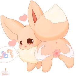 anus cakebufu canid canine disembodied_hand eevee female feral generation_1_pokemon genitals hi_res mammal nintendo pokemon pokemon_(species) pussy solo spread_pussy spreading urethra