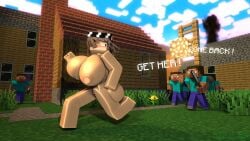 1girls 3d 3d_(artwork) 4boys areolae barefoot breasts completely_nude completely_nude_female female full_body goolba kayla_(minecraft) large_breasts male minecraft naked naked_female nipples nude nude_female running running_away steve_(minecraft)