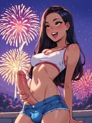 1futa 4th_of_july ai_generated american_flag_bikini ball_bulge balls balls_under_clothes big_penis black_hair breasts cum cumming cumshot dickgirl ejaculation erect_nipples erect_penis erection fireworks futa_only futanari intersex jean_shorts large_breasts looking_at_viewer makychan masturbating masturbation mostly_clothed nipple_bulge outdoors outside partially_clothed patriotic_clothing penis penis_out shorts