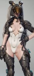 3d armor grey_hair helmet ponytail pose the_first_descendant ultimate_bunny